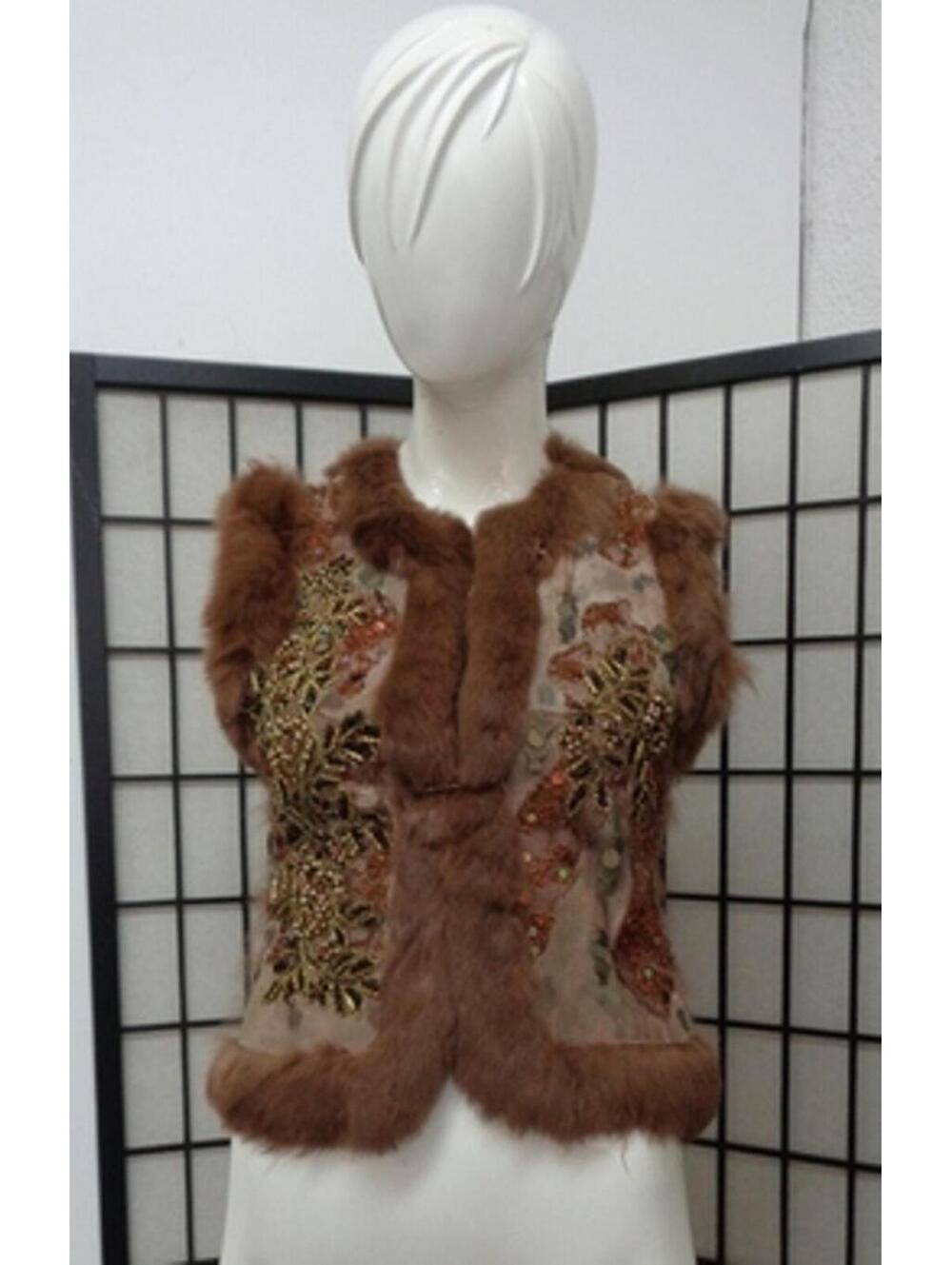 EXCELLENT BROWN RABBIT FUR & SUEDE VEST CHILDREN GIRLS M-L